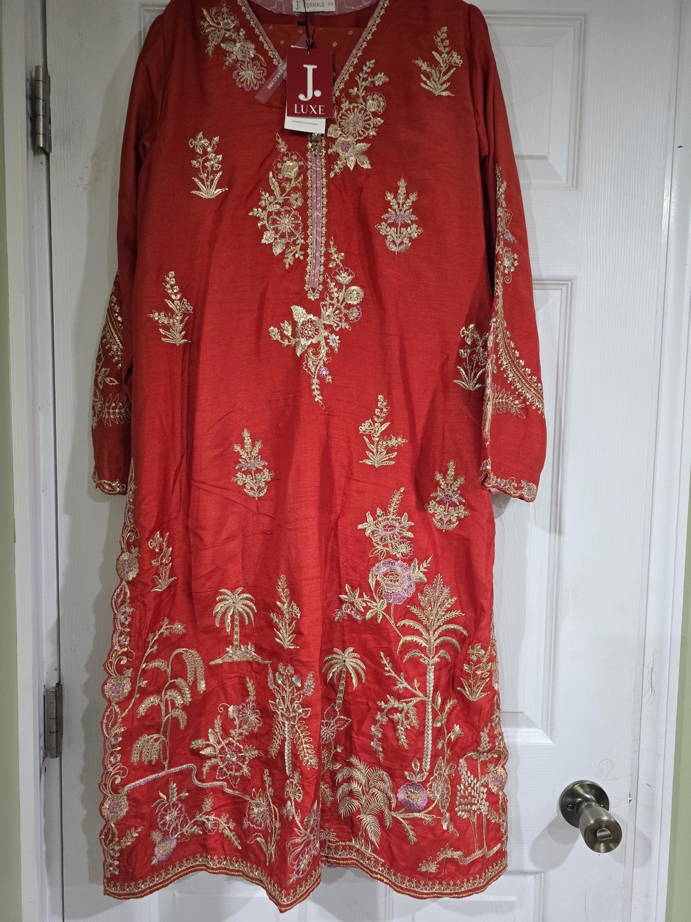 Women's Red  Indian /pakistani Embroidered Long Dress